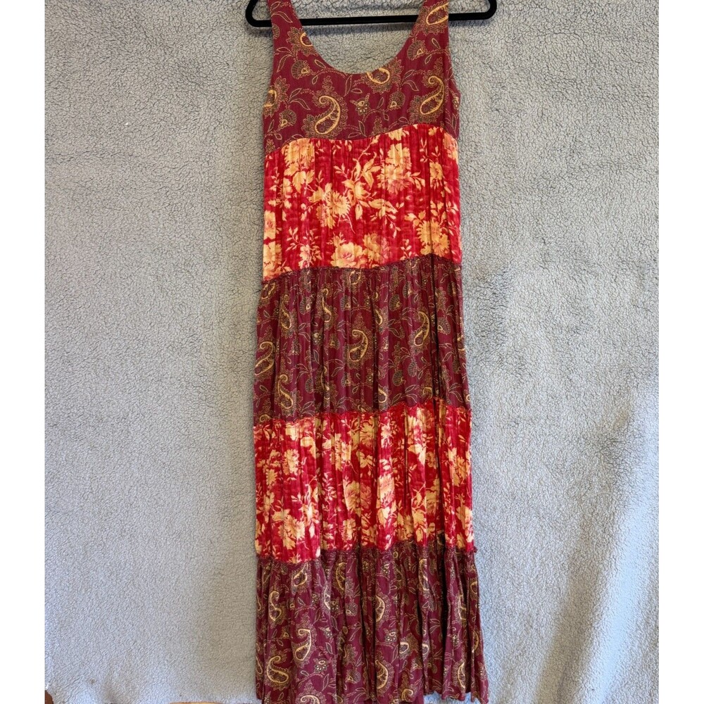DENIM & SUPPLY Ralph Lauren Dress S Red Paisley Maxi Boho Tiered Cottage Floral - Picture 4 of 12